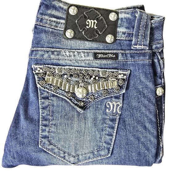 Miss Me Embellished Button Flap Bling Bootcut Jeans - Size 27 - JP4656B9 - Picture 1 of 9
